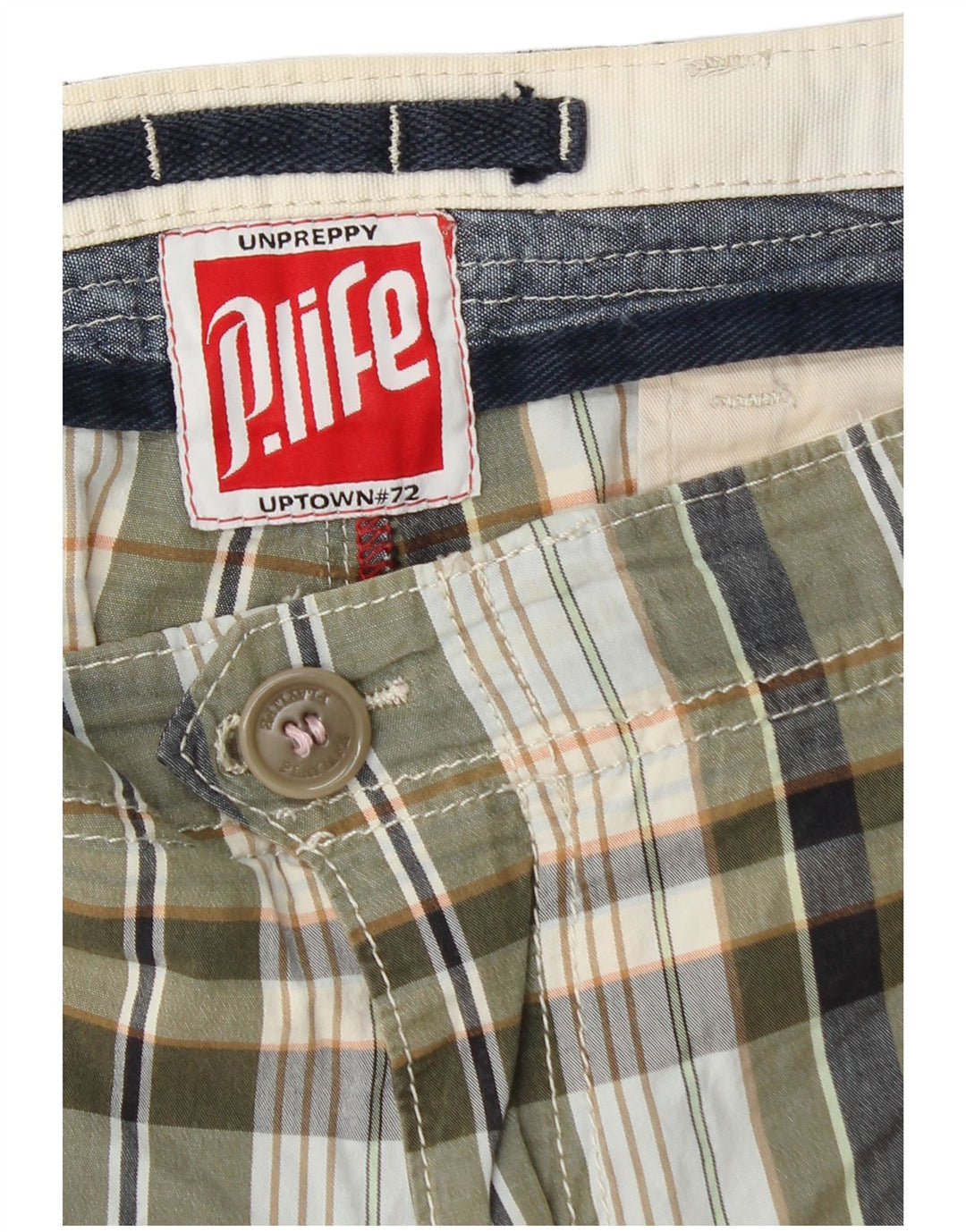 Playlife Short Chino Homme W36 Grand Carreau Kaki
