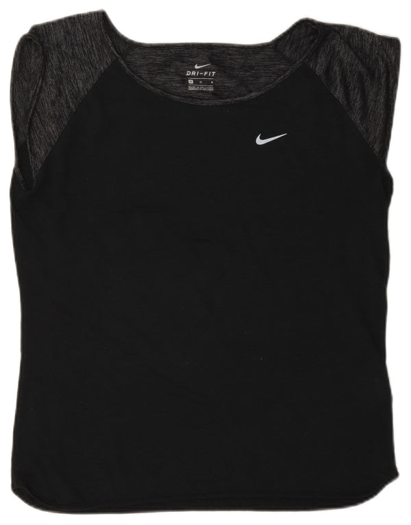 Nike Womens Dri Fit T-Shirt Top UK 14 Bleu Marine Moyen Laine Colorblock