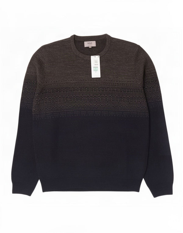 Marks & Spencer Pull col rond pour homme XL Gris Colorblock Acrylique