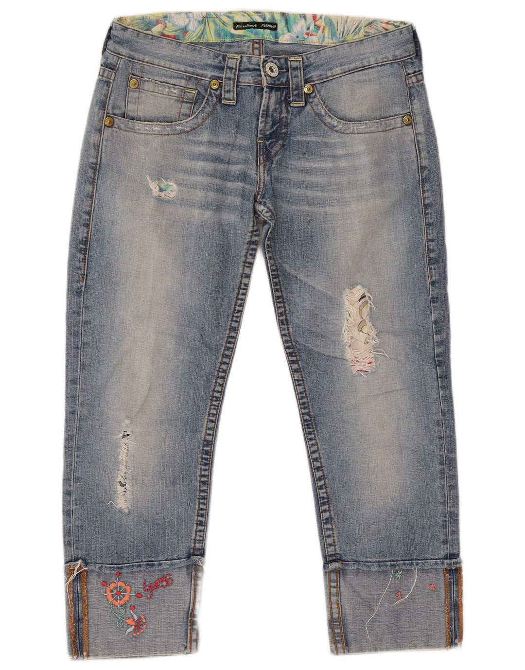 Guess Jean court effet vieilli W28 L24 en coton bleu pour femme