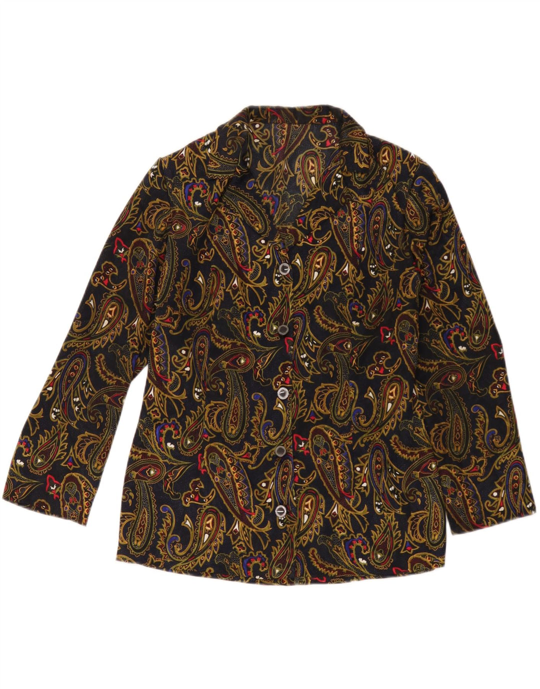 vintage Femme 5 Bouton Blazer Veste UK 12 Moyen Bleu Marine Paisley