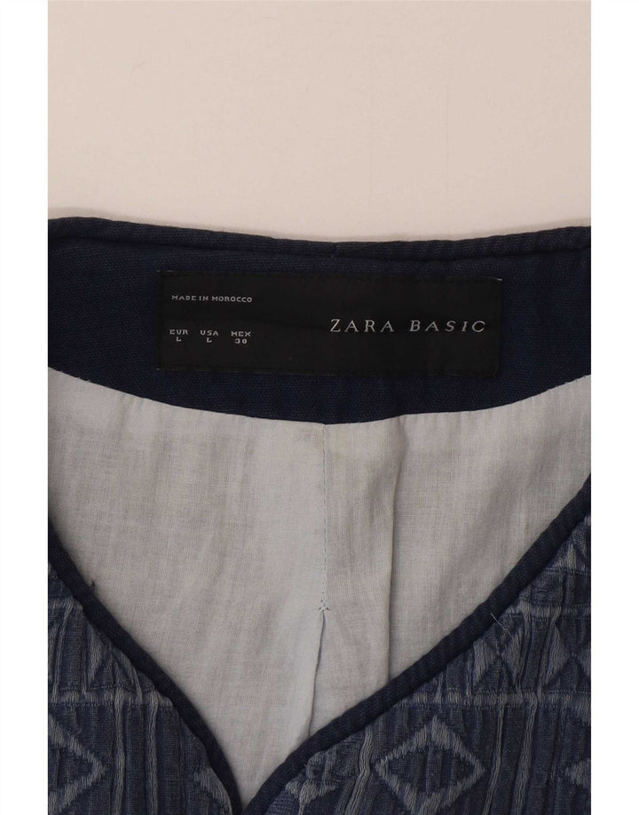 Zara Womens Open Overcoat UK 16 Large Bleu Marine Géométrique Coton