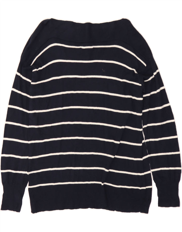 CHAPS Womens Boat Neck Jumper Sweater UK 14 Medium Navy Blue Striped Vintage Chaps and Second-Hand Chaps from Messina Hembry 