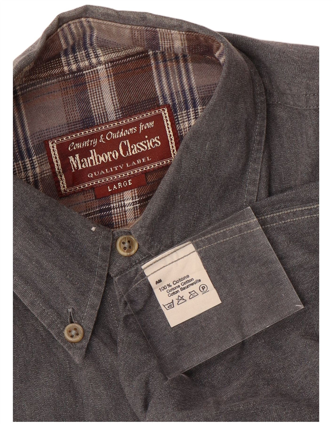 Marlboro Classics Chemise à Carreaux Homme Large Gris Coton