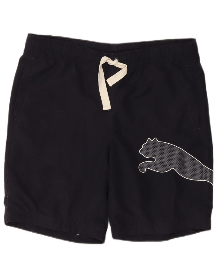 PUMA Short de sport graphique pour hommes, petit, en coton bleu marine