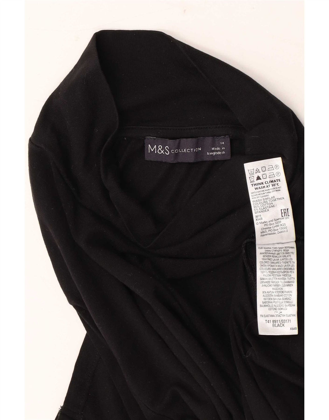 Marks & Spencer Haut à manches longues pour femme UK 44 Coton noir moyen