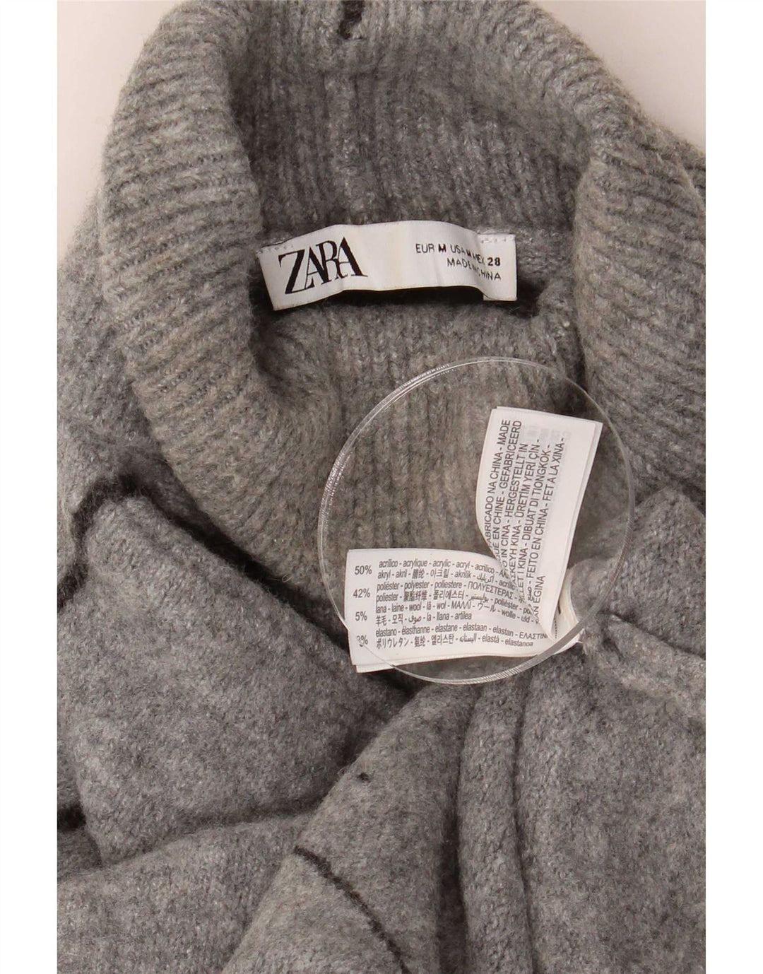 Zara Pull surdimensionné à col roulé pour femme UK 14 Acrylique gris moyen
