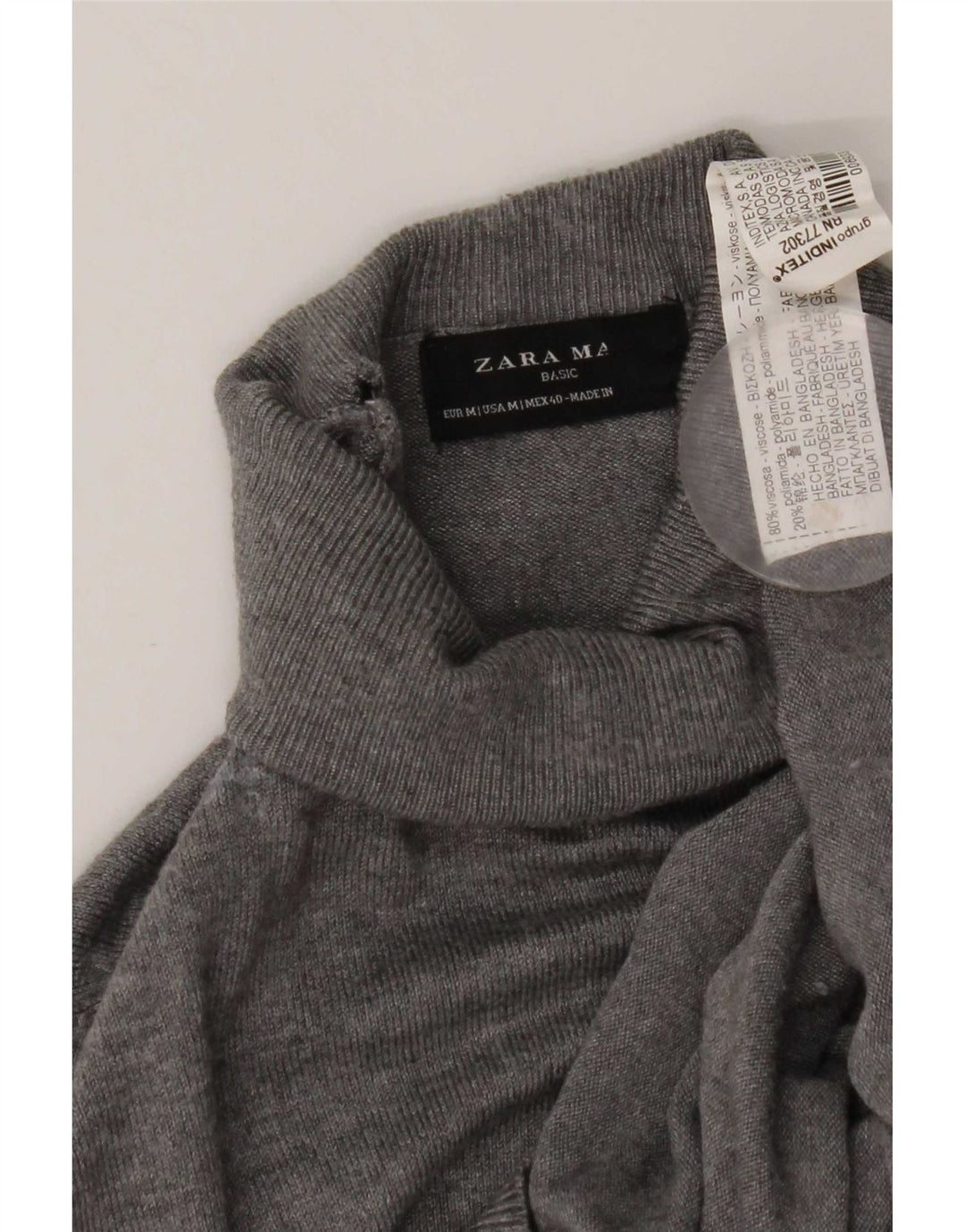 Zara Pull Col Roulé Homme Gris Moyen Viscose