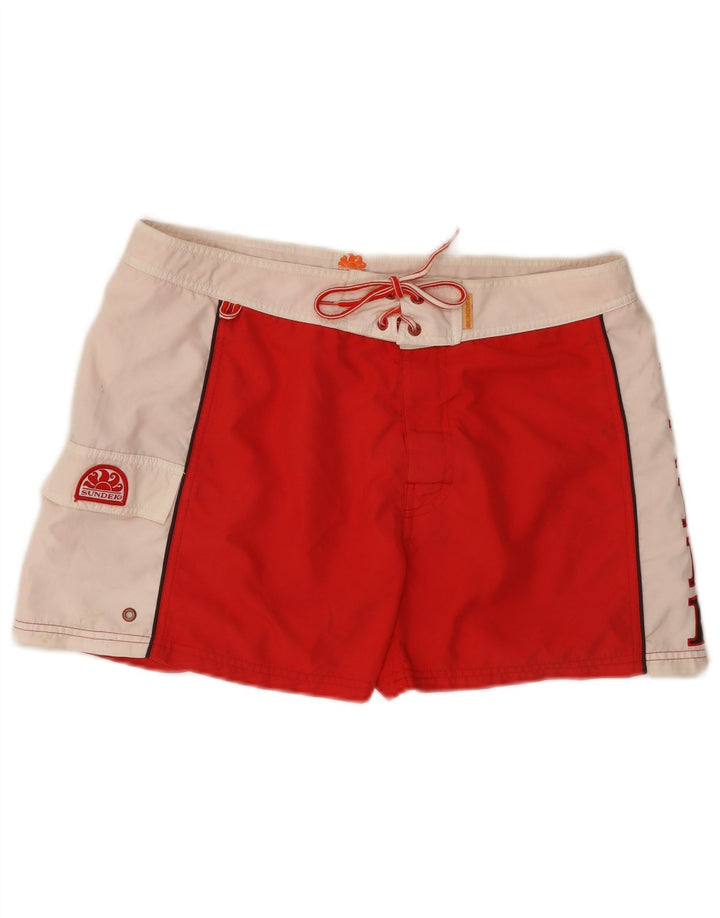 Sundek Short de bain graphique pour hommes, grand color block rouge