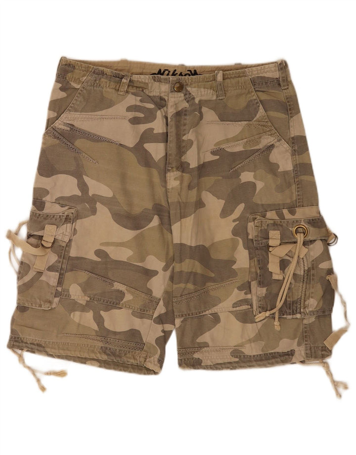 vintage Mens Cargo Shorts IT 48 Moyen W34 Vert Camouflage Coton