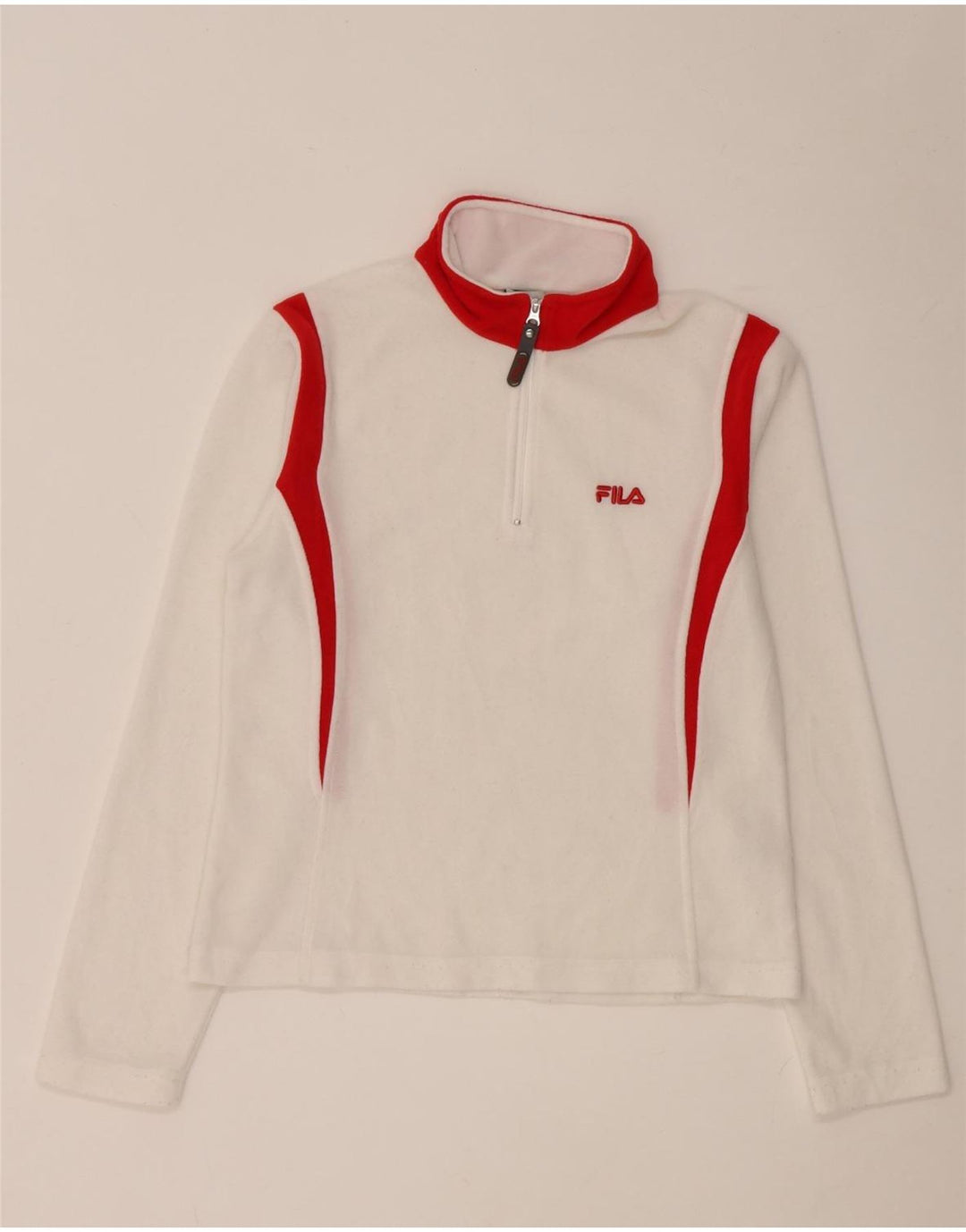 Fila Haut à col zippé et manches longues pour femme UK 8 Small Blanc Colorblock Polyester