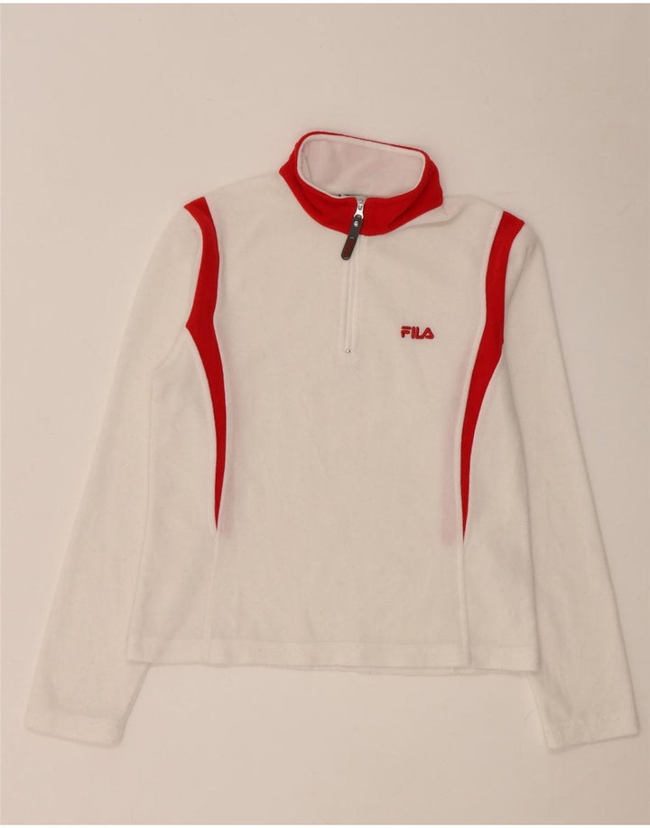 Fila Haut à col zippé et manches longues pour femme UK 8 Small Blanc Colorblock Polyester