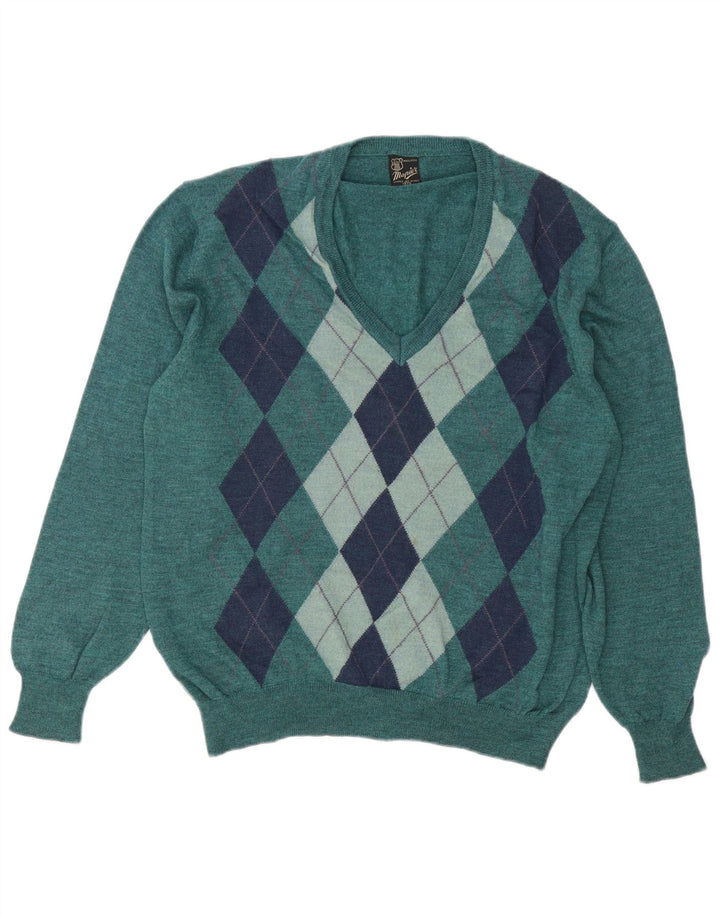 Mapier Pull Col V Homme Vert Moyen Argyle/Diamant Laine