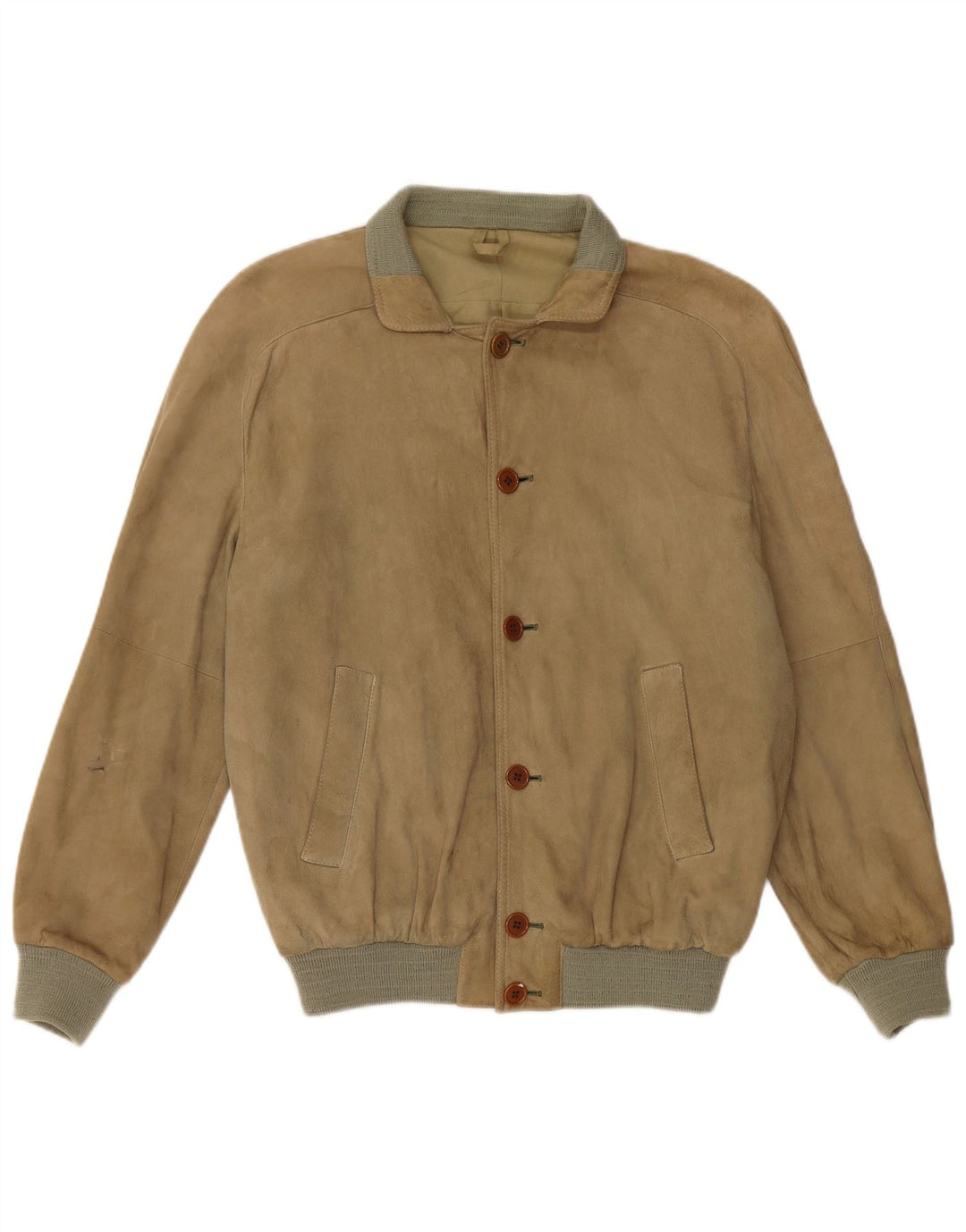 VINTAGE Veste Bomber En Daim Homme IT 48 Beige Moyen