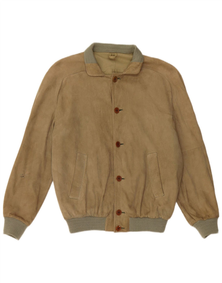 VINTAGE Veste Bomber En Daim Homme IT 48 Beige Moyen