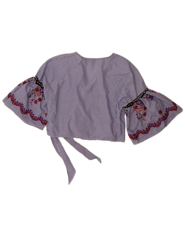 Topshop Chemisier court à manches 3/4 pour femme UK 14 Grand Bleu Rayé