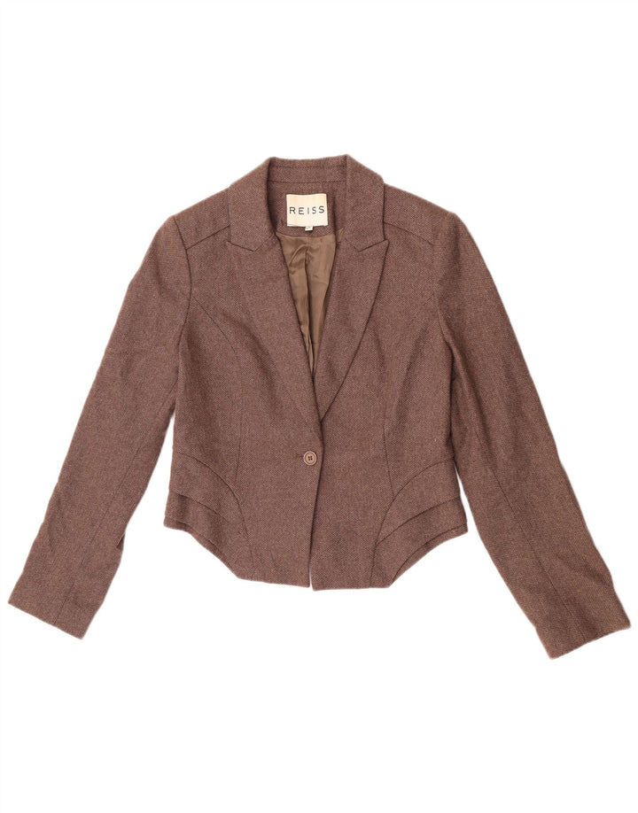 Reiss Veste Blazer 1 Bouton Femme UK 12 Laine Marron Moyen