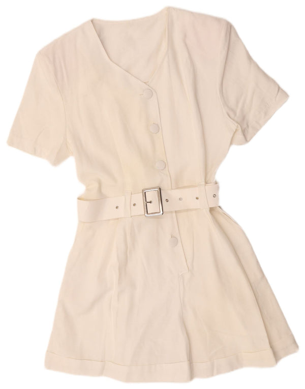 vintage Femme Combishort UK 12 Viscose Blanche Moyenne
