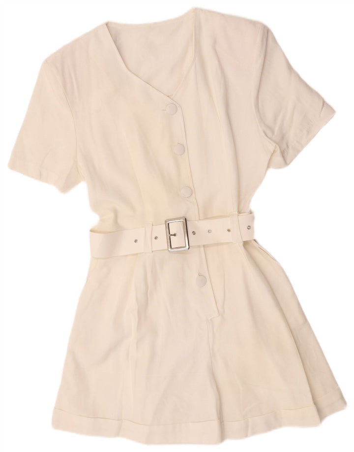 vintage Femme Combishort UK 12 Viscose Blanche Moyenne
