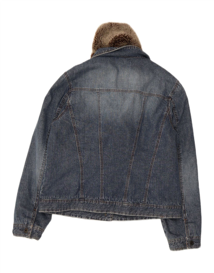 MONSOON Womens Denim Sherpa Jacket UK 14 Medium Blue Cotton