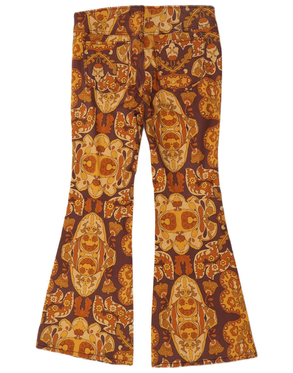 vintage Womens Flare Pantalon décontracté UK 18 XL W36 L33 Marron Géométrique