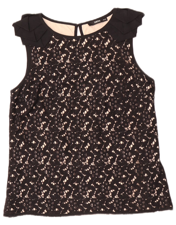 Oasis Chemisier sans manches en dentelle pour femme UK 10 Petit coton floral noir