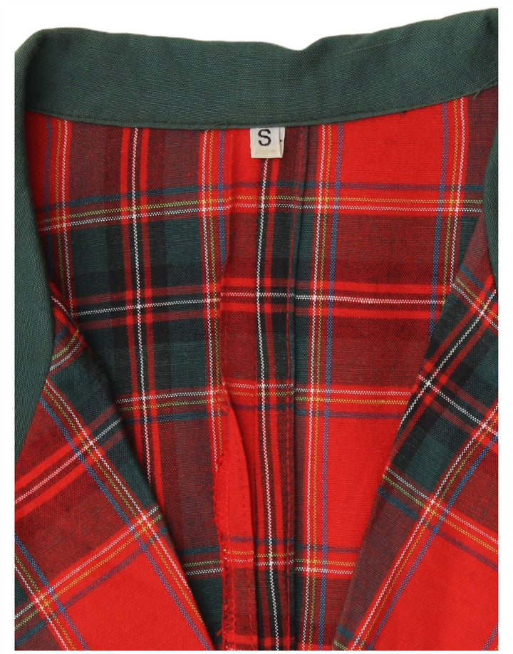 vintage Femmes Manches Courtes 2 Bouton Blazer Veste UK 10 Petit Chèque Rouge