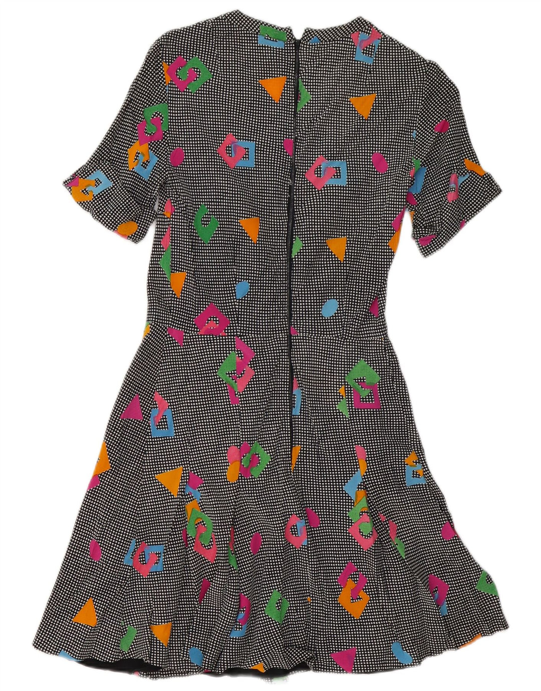vintage Femme Robe A-Line UK 8 Petit Géométrique Multicolore