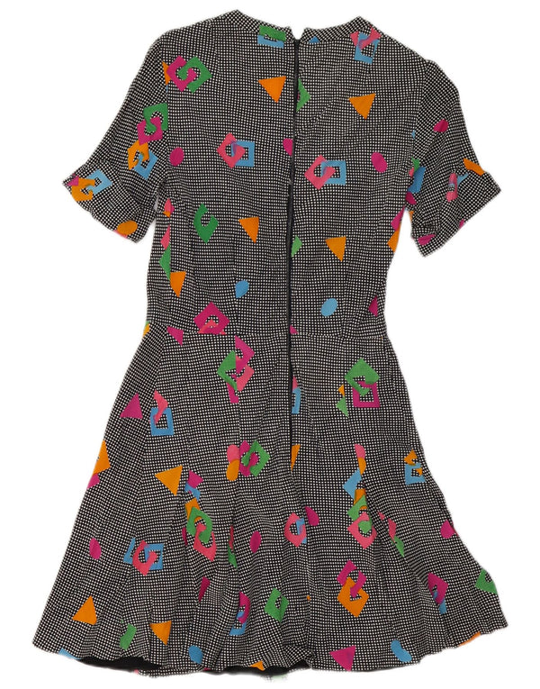 vintage Femme Robe A-Line UK 8 Petit Géométrique Multicolore