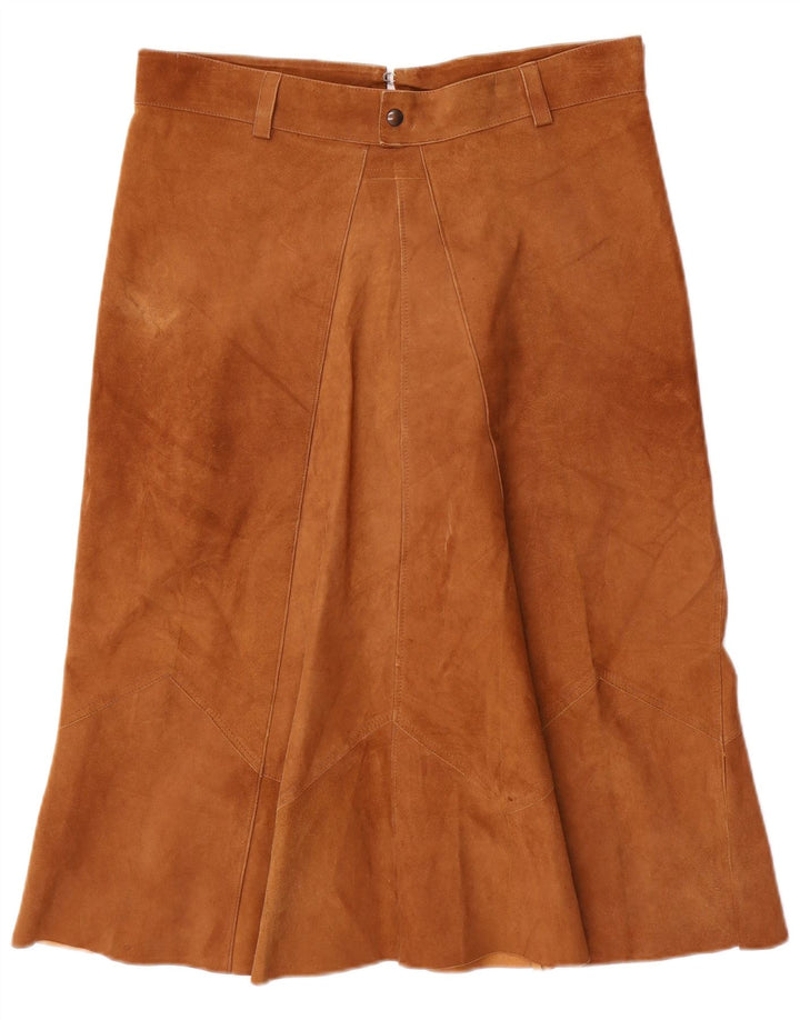 VINTAGE Jupe trapèze en daim pour femme W32 Large Marron