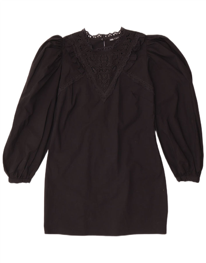 Zara Robe droite à manches longues pour femme UK 14 Large Noir