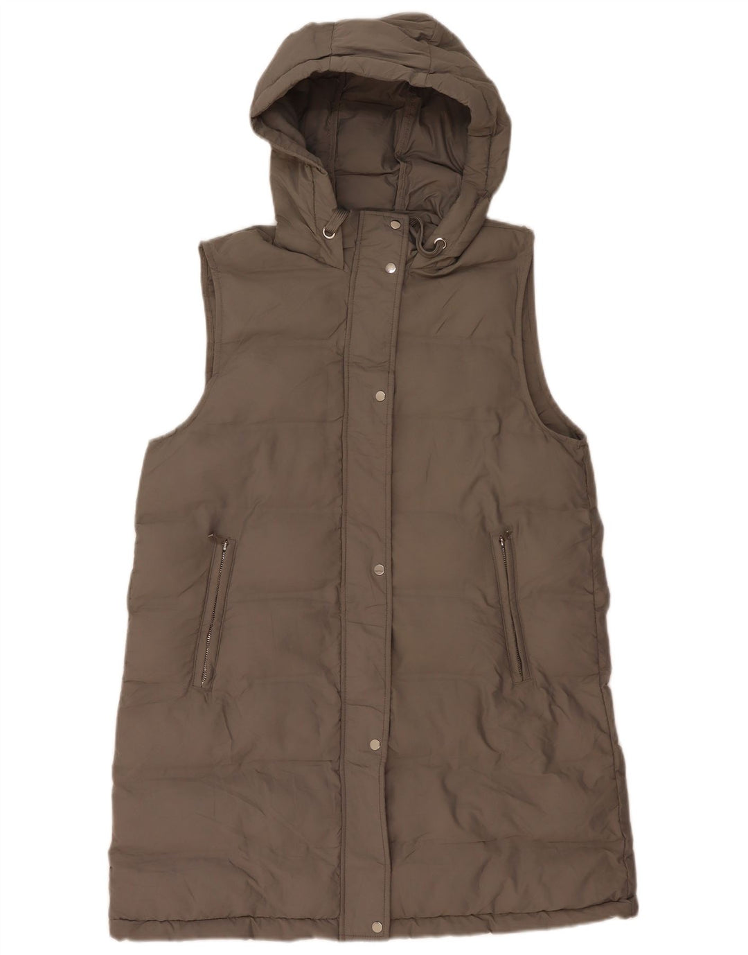 Zara Manteau rembourré sans manches à capuche pour femme UK 16 Large Gris Polyester