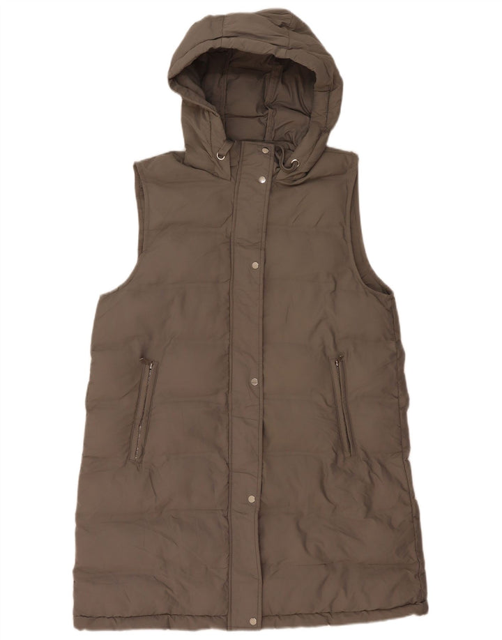 Zara Manteau rembourré sans manches à capuche pour femme UK 16 Large Gris Polyester