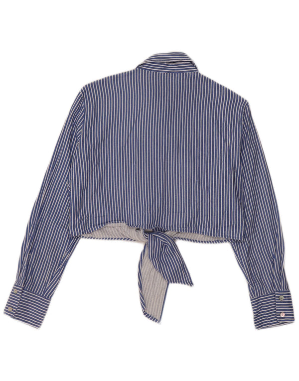 Zara Womens Front Tie Crop Shirt Blouse UK 10 Petit Bleu Rayé