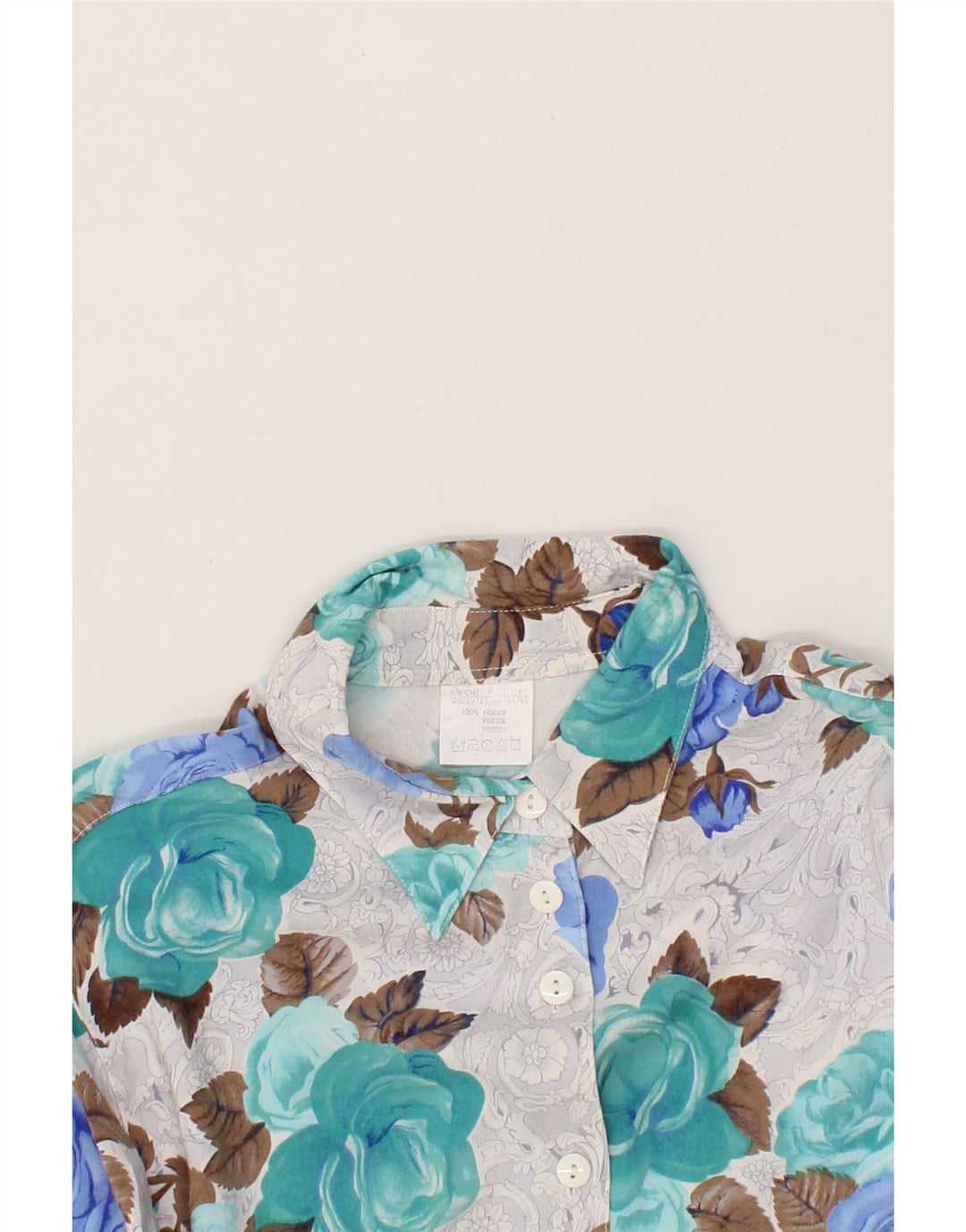 VINTAGE Womens Shirt Blouse IT 44 Medium Grey Floral Viscose Vintage Vintage and Second-Hand Vintage from Messina Hembry 