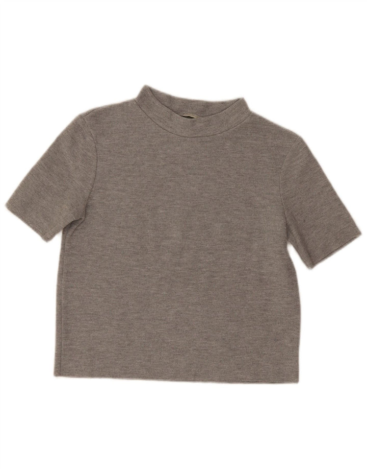 Zara Womens Crop T-Shirt Top UK 12 Gris Moyen Polyester