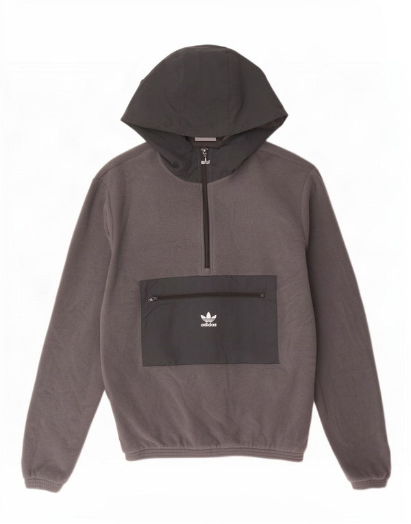Adidas Pull à capuche en polaire avec col zippé pour homme XS Gris Colorblock Polyester