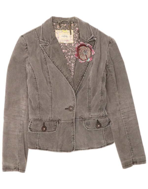 PEPE Jeans Veste blazer en velours côtelé pour femme 1 bouton UK 10 Petit gris floral