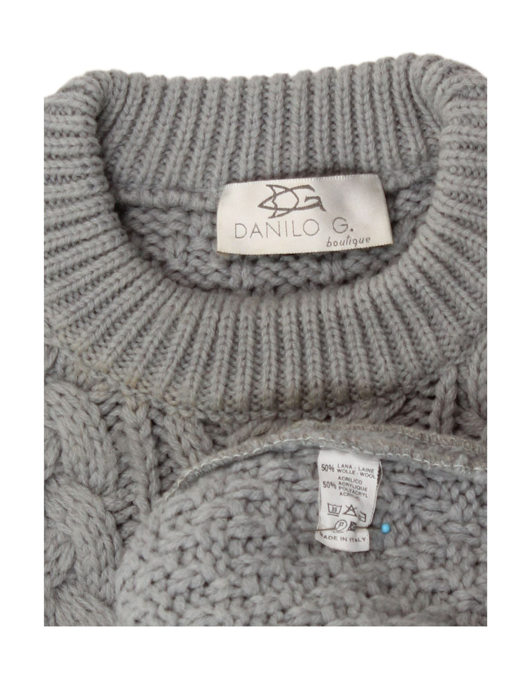 vintage Mens Crew Neck Jumper Pull Grande Laine Grise