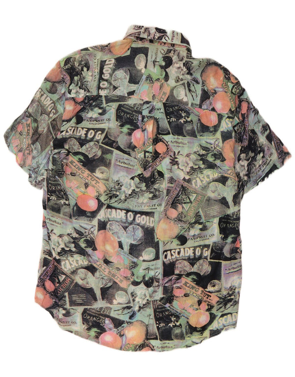 Vintage hommes motif abstrait chemise à manches courtes grand rétro multicolore