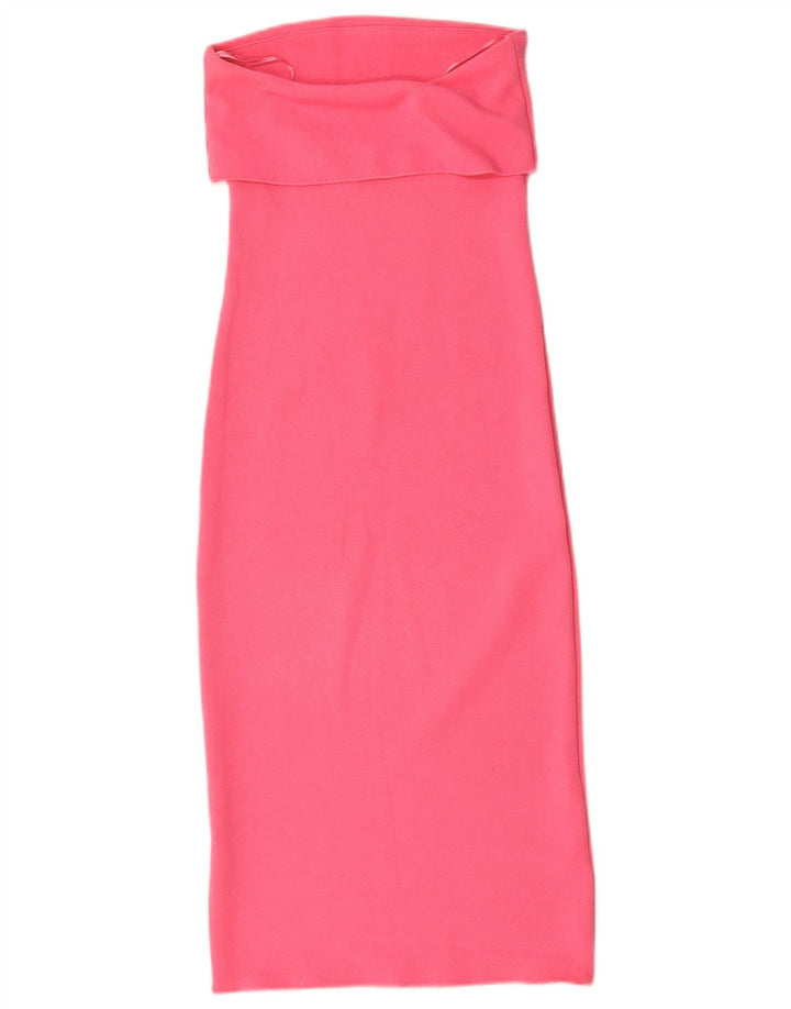 Zara Femme Robe Bustier UK 8 Petite Viscose Rose