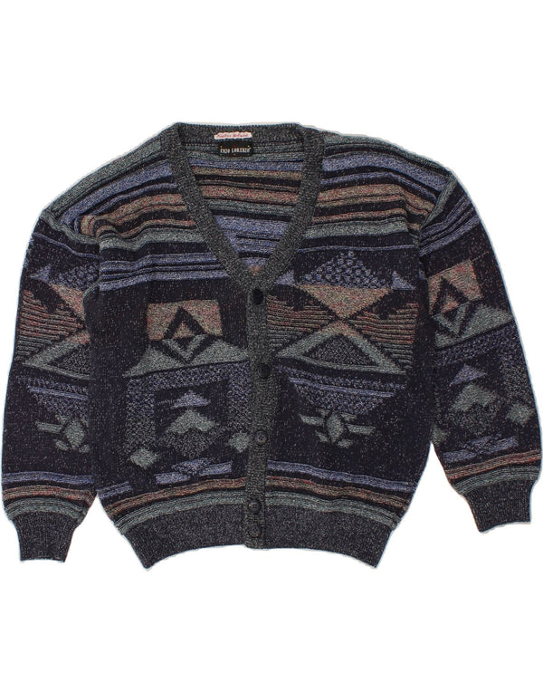 ENZO LORENZO Cardigan Homme Pull Large Bleu Marine Géométrique