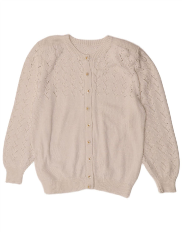 vintage Femme Cardigan Pull UK 14 Moyen Blanc