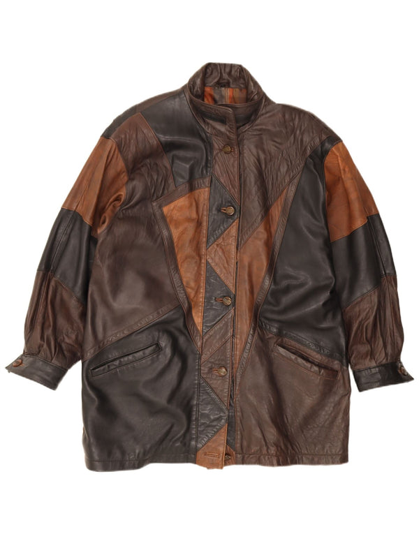 Maddox Manteau en cuir surdimensionné pour femme EU 42 Grand cuir color block marron