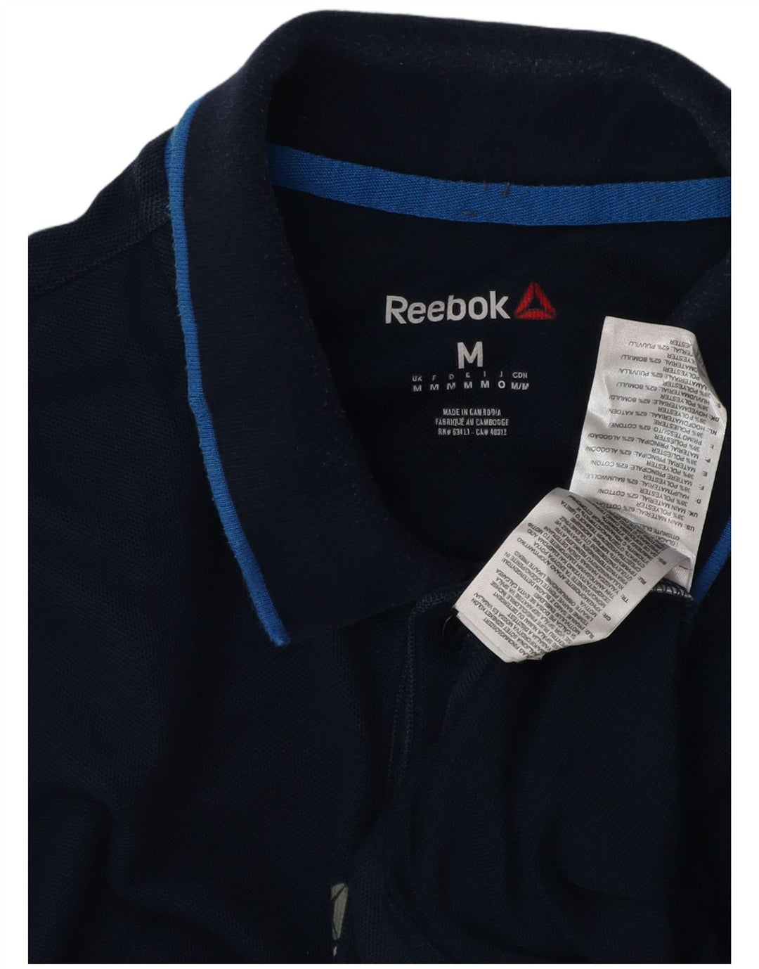 REEBOK Polo Homme Bleu Marine Moyen Coton