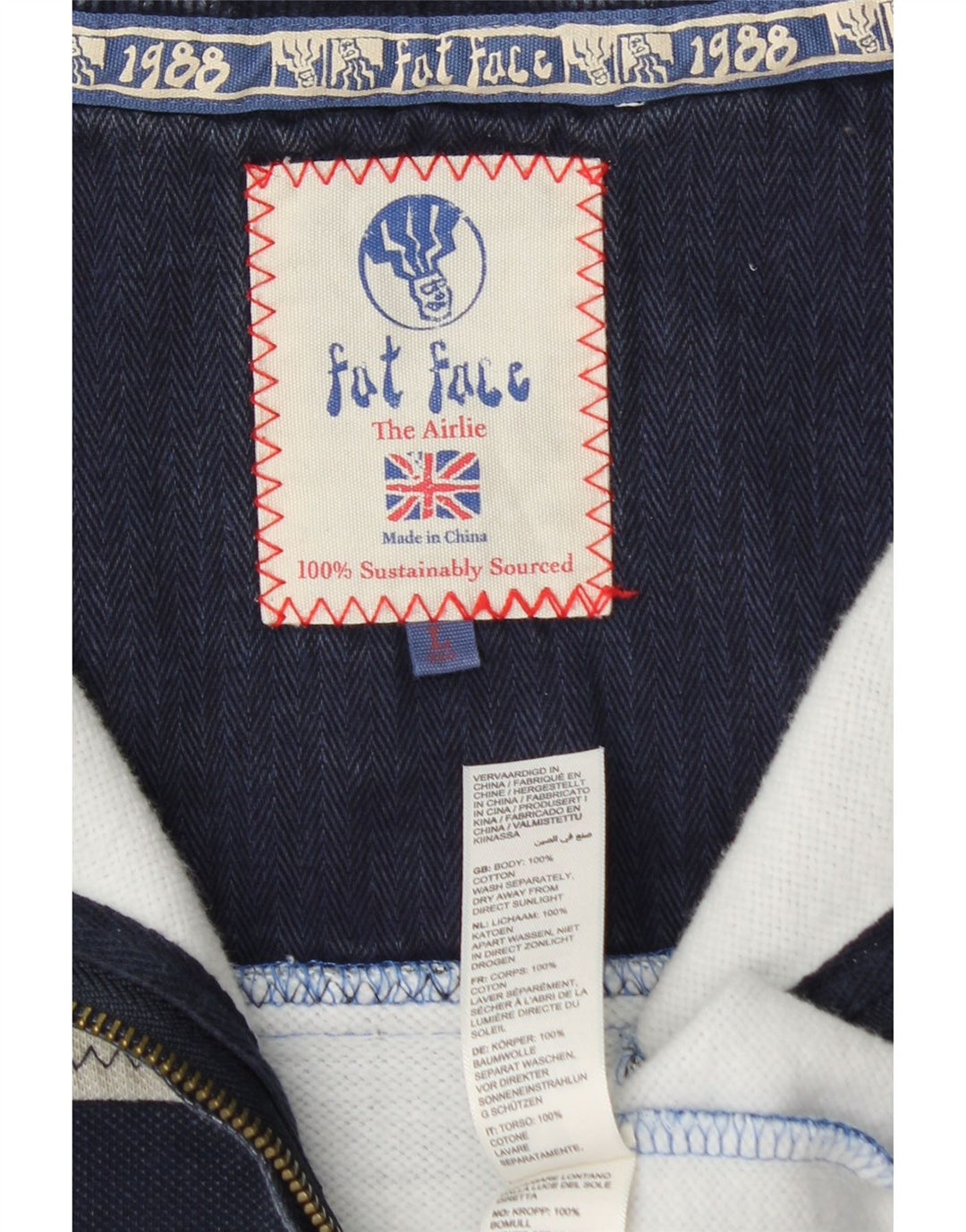 FAT FACE Sweat-shirt à col zippé pour homme en coton color block Bleu Taille L