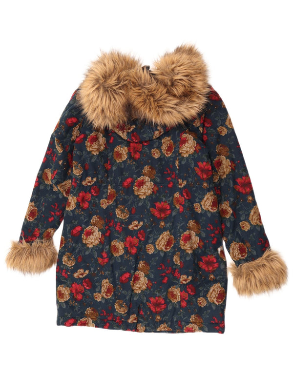 Joe Browns Veste Parka à capuche pour femme UK 10 Petit coton floral bleu