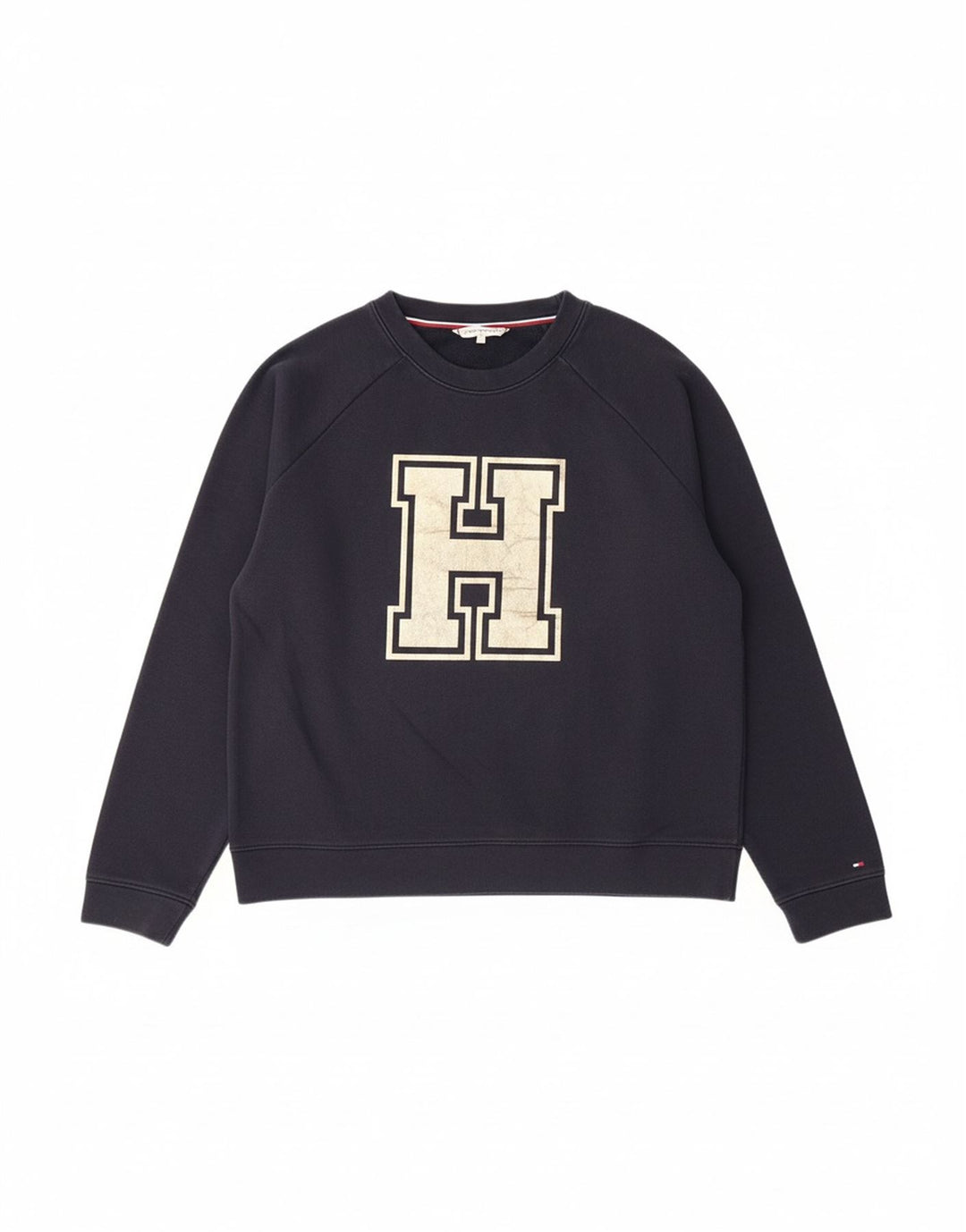 TOMMY HILFIGER Womens Graphic Sweatshirt Jumper UK 14 Medium Navy Blue