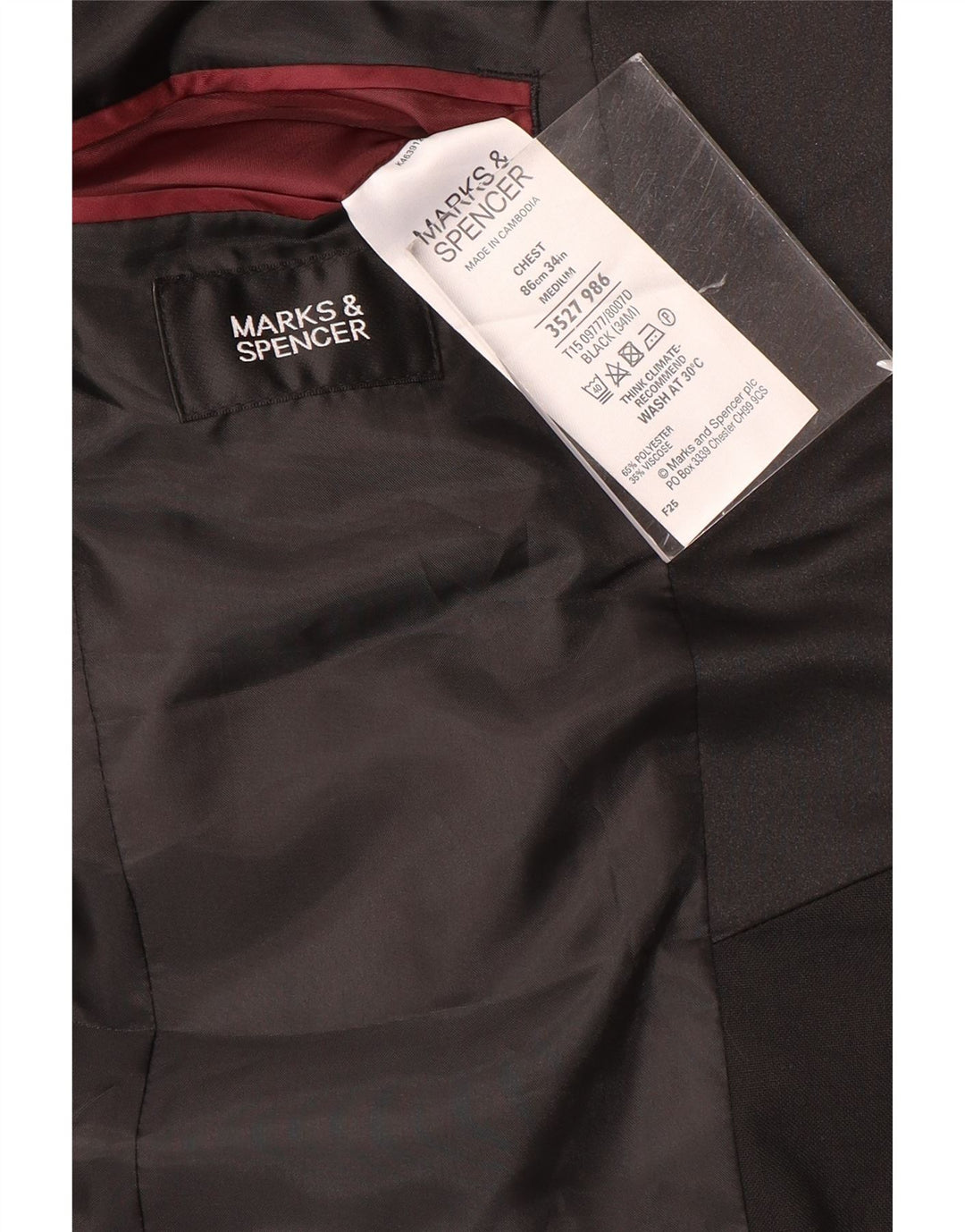 Marks & Spencer Veste blazer à 2 boutons pour homme UK 34 Petit Noir Polyester