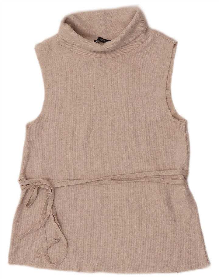 Zara Femme Gilet Débardeur UK 8 Petit Beige Polyester